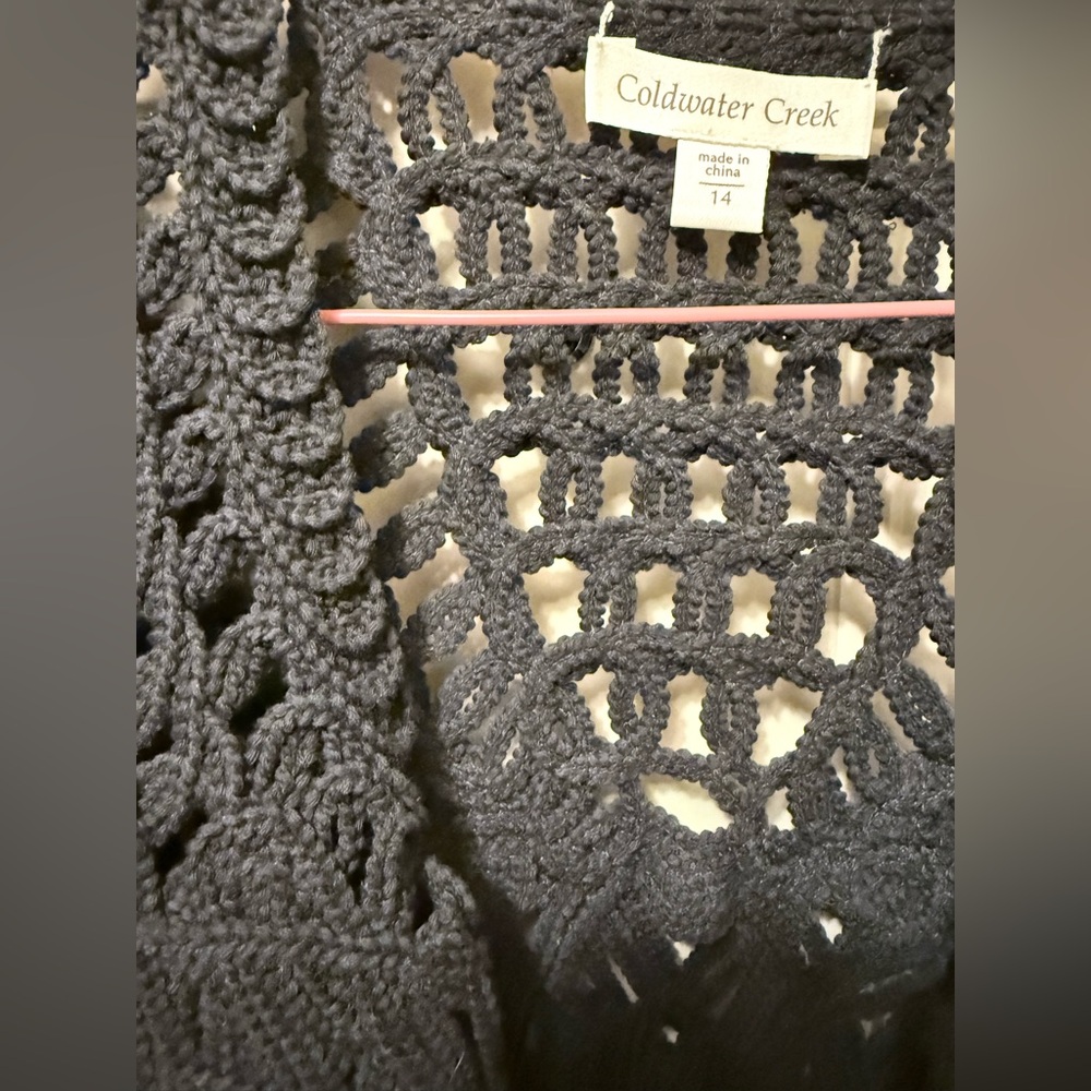 Coldwater Creek Black Cotton Short Sleeve Open Cardigan Size 14 - Picture 5 of 6